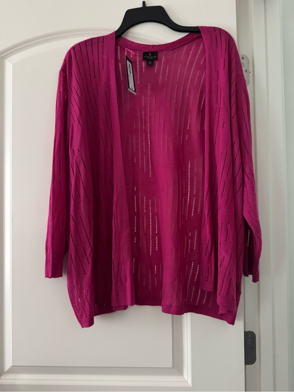 Worthington Open-Front Pointelle Cardigan in Fuchsia Pink